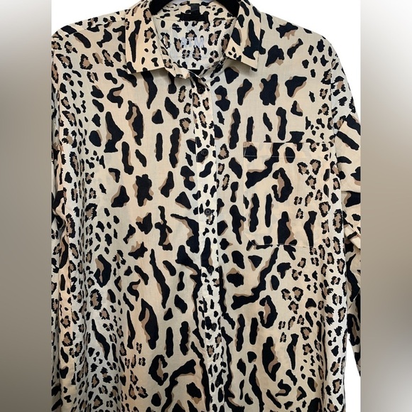 ATM Camel Black Mixed Leopard Print Button Boyfriend Shirt Size Large - Picture 8 of 12